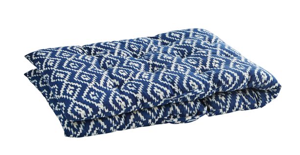 Matelas/coussin imprimé bleu indigo/blanc
