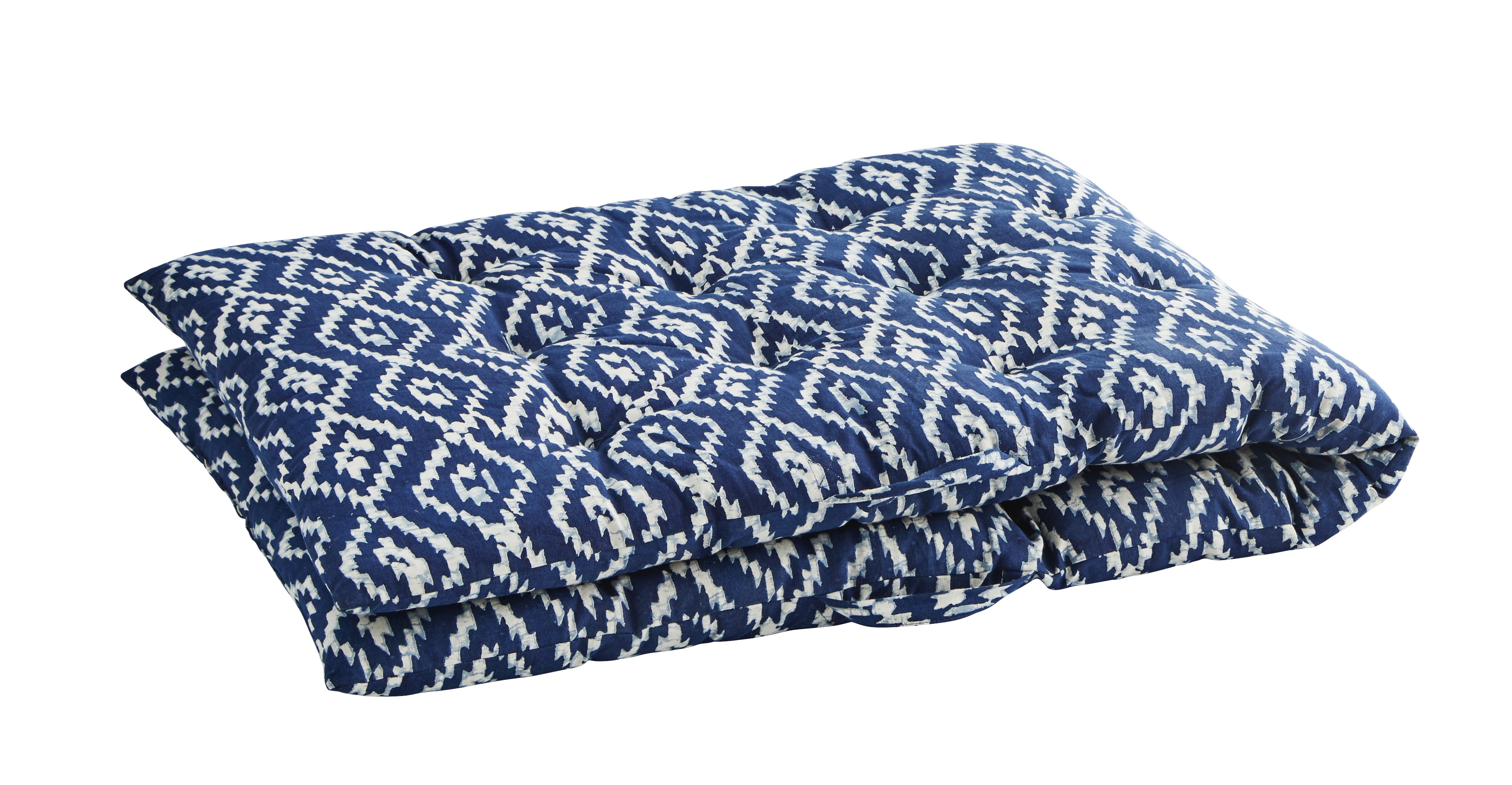 Matelas/coussin imprimé bleu indigo/blanc