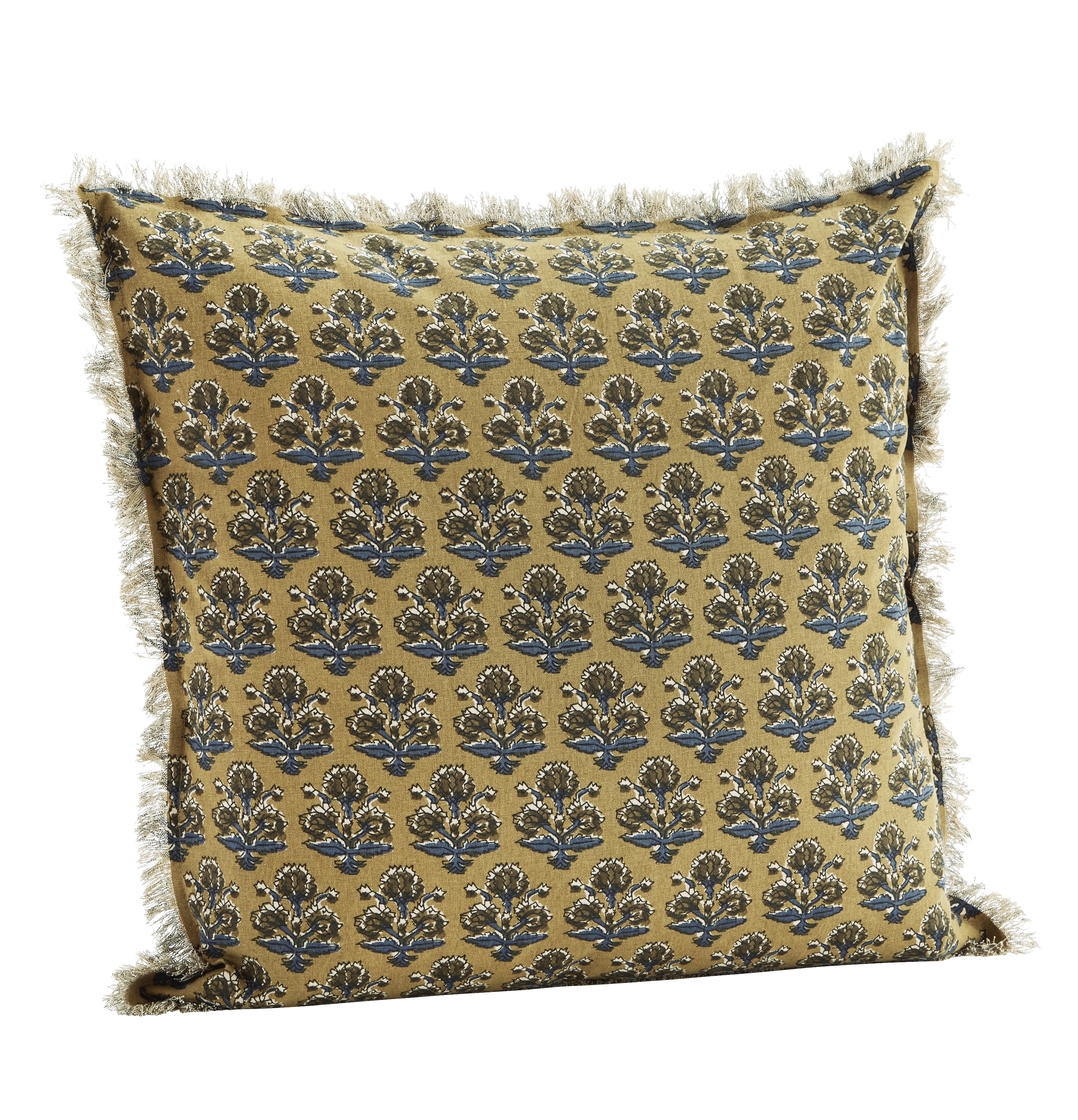 Coussin motif fleur moutarde 