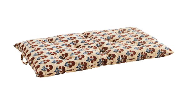Matelas/coussin imprimé fleuri écru/bleu 