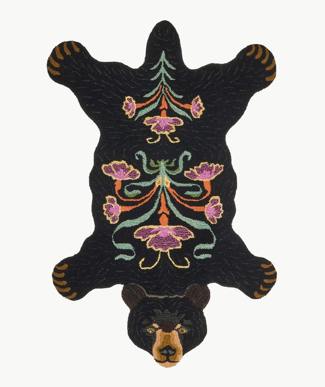 Blooming black bear rug large 