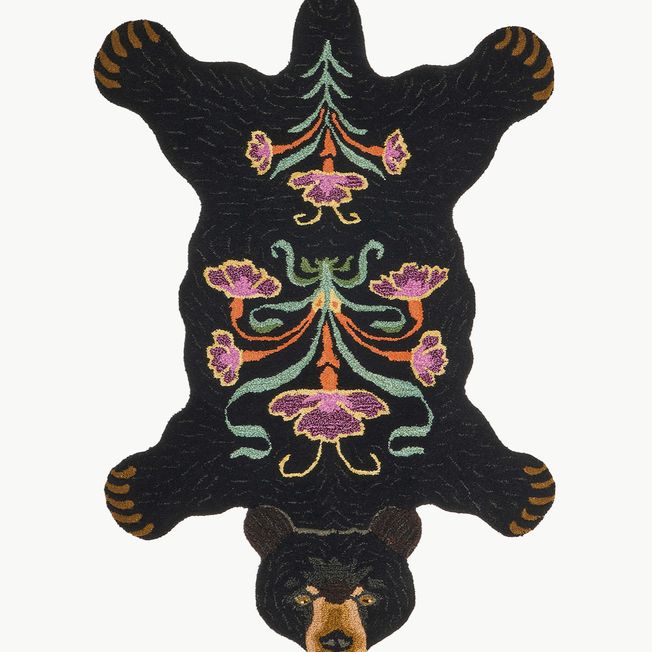 Blooming black bear rug large 
